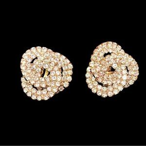 Brand New Rhinestone Twist Gold Tone Clip On Earrings